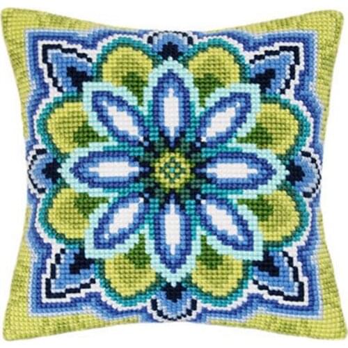 DIY Cross Stitch Cushion Cover Blue Rosette Needlepoint Kits Printed Canvas Chunky Yarn Cross-stitch Pillow Case Arts & Crafts