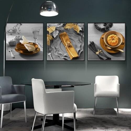 Nordic Mordern Luxury Tableware Poster Gray And Yellow Still Life Posters Canvas Wall Art Picture Wall Paintings Home Decor