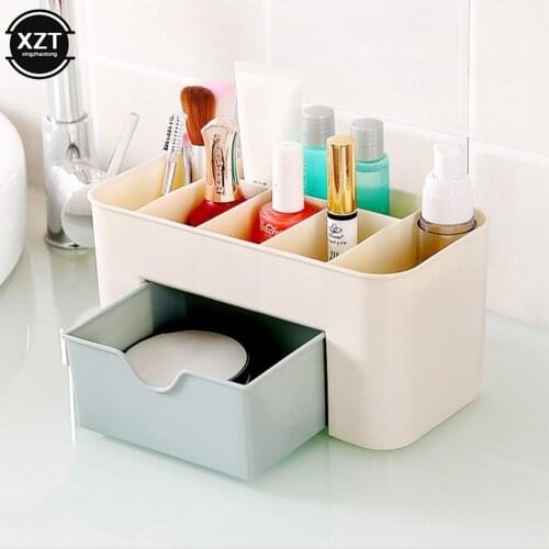 Makeup Organizer Plastic Desktop Cosmetic Box With Small Drawer Multifunctional Jewelry Desk Home Bathroom Storage Box 3 Colors