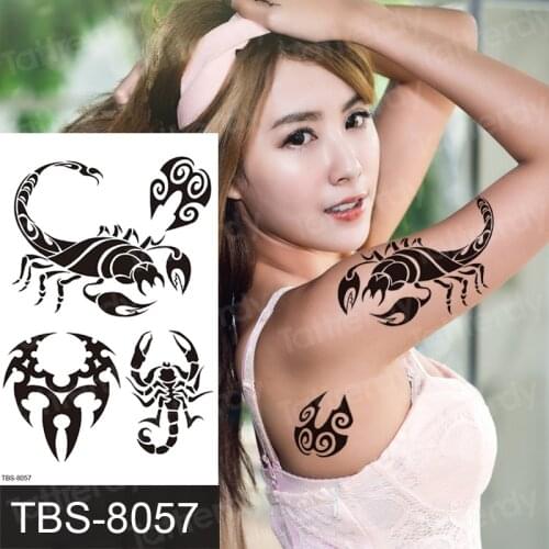 Sexy tattoo for women men scorpion temporary tattoos black henna paste lace waterproof arm sleeve body stickers animal tiger