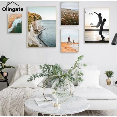 Nordic Ocean Sea Beach Canvas Poster Nature Scandinavian Seascape Couple Wall Art One Piece Canvas Painting Living Room Decor