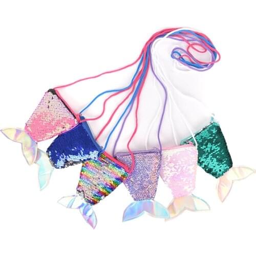 Crossbody Bags Sling Money Change Card Holder Wallet Purse Bag Pouch For Kids Gifts Girls Mermaid Tail Sequins Coin Purse