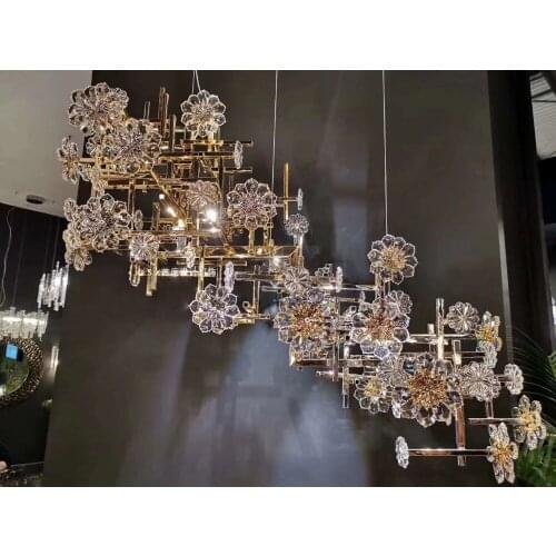 Villa duplex designer post-modern American model room restaurant long bar flower branches art chandelier led