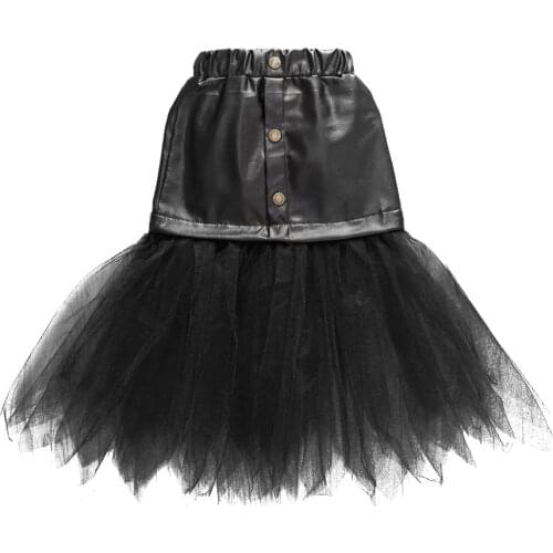 Baby Girls Sweet Bust Skirt Summer Autumn Children Personalized Solid Color Mesh Splicing Irregular Hemline Leather Skirt