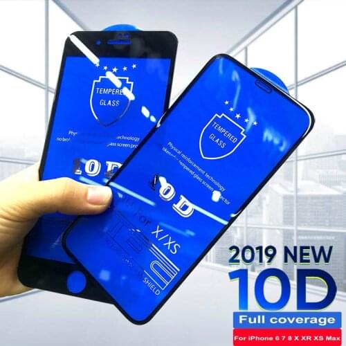 10D Full Cover Tempered Glass For iPhone 11 Pro Max Glass X XS Max XR Screen Protector Glass On For iPhone 6 6s 7 8 Plus X Film