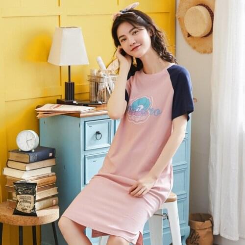 Women 2019 new Korean cotton ladies pajamas summer short sleeve fresh lovely thin casual nightdress women sleepshirts sleepwear
