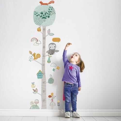 1PC Ins Forest Tree Child Growth Chart Height Measure Wall Sticker For Kids Room Nursery Wall Decal Baby Gift Animal Home Decor