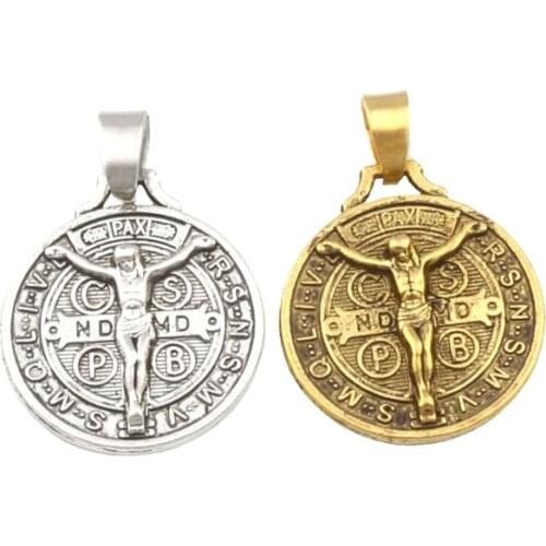 100pcs Dangle Saint Jesus Benedict Nursia Patron Medal Crucifix Cross Charm Beads Fit Pendant necklace Jewelry DIY 21.5x30.5mm