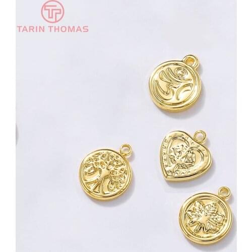 6PCS 10x13MM 16x18MM 24K Gold Color Brass With Zircon Cross Flower Label Charms Pendant High Quality Diy Jewelry Accessories