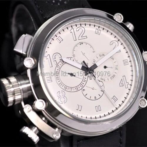 50mm parnis white dial solid ss week day date multifunction automatic mens watch P16