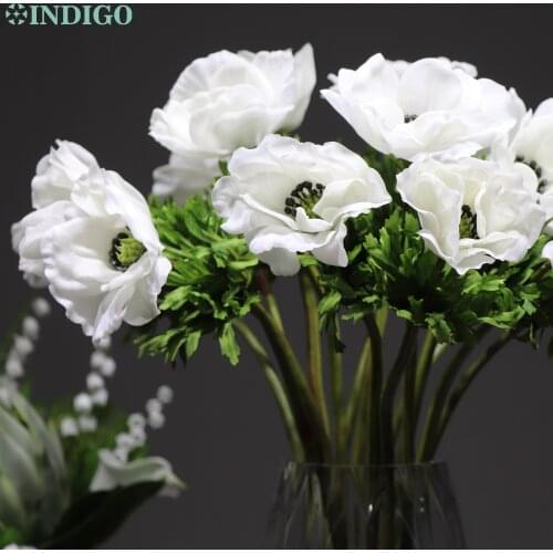 9 PCS White Pulsatilla Real Touch Artificial Flower Anemone Shop Display Decoration Bouquet Party Event Office Desk Gift