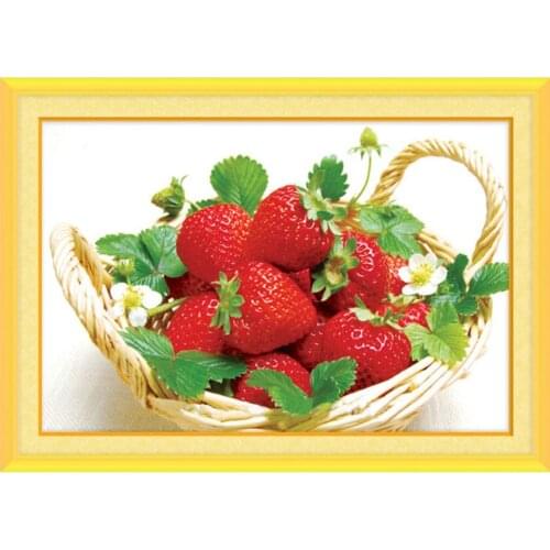 3D DIY Diamond Painting Cross Stitch Diamond Embroidery Mosaic Fruit Series Painting A Basket Strawberries Restaurant All Drill