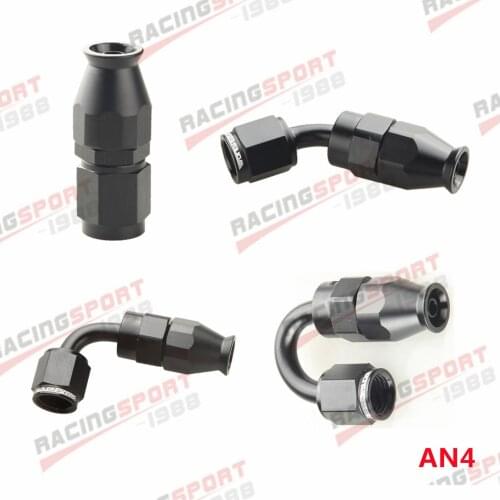 AN4 AN-4 Straight 45/90/180 Degree Reusable Swivel P-TFE T-eflon Hose End Fitting Adapter Black
