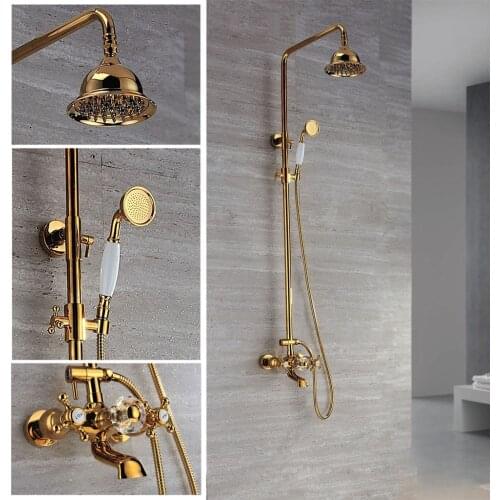 Free shipping gold clour Rainfall Crystal shower tub faucet with Rain Shower+Handheld Spray
