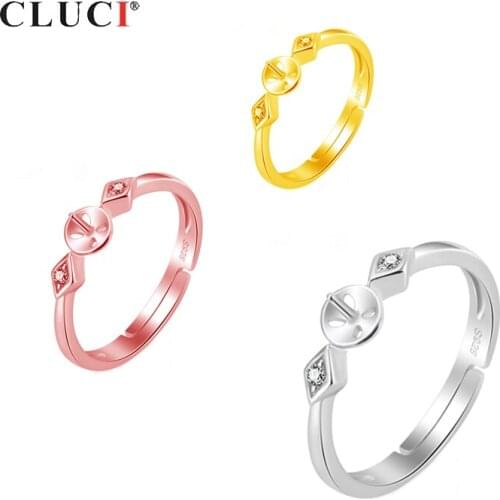 CLUCI 925 Sterling Silver Double Rhombus Ring for Women Adjustable Female Pearl Ring Mounting Silver 925 Ring Jewelry SR2146SB
