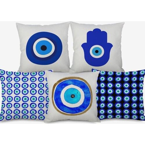 Color Painting Evil Eye Hamsa Hand Cushion Covers Middle East Muslim Islam Cushion Cover Sofa Decorative Linen Pillow Case