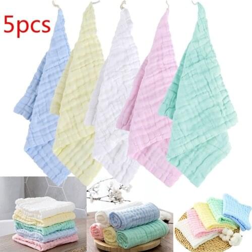 5pcs/set 30*30CM Baby Face Hand Towel 100% Cotton Gauze 6 Layers Infant Wash Cloth Saliva Towel Toddler Face Towel