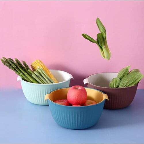 Double Layer Fruit Vegetable Drain Basket Bowl Rice Washing Colander Baskets Kitchen Washing Colander Strainer Storage Rack