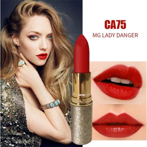 Lip stick Waterproof Long Lasting Lip Tint Pigment Makeup Gold Tube Matte Red Lipstick Long Lasting Lip Finish Stick Red Lips