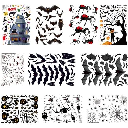 Halloween Bats Spider Web Curtains Cobweb Horrible Bat Spider Halloween Stickers Window Wall Door Decal Sticker Party