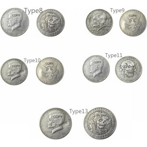 5 differents Styles Hobo 1964 Kennedy Half Dollar Silver Plated Copy Coin