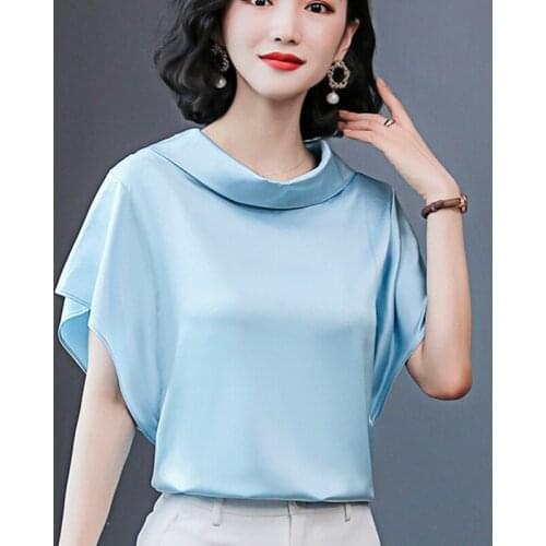 Korean Silk Women Blouses Shirt Women Satin Blouse Tops Feminina Solid Color Blouse Office Plus Size Blusas Mujer De Moda 2020