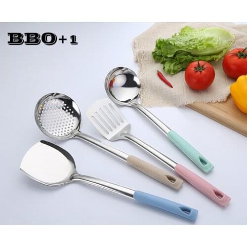 Kitchen Cooking Tools Kitchen Utensil Set Wheat Stainless Steel Kitchenware Straw Insulation Handle Spatula Leak Shovel Spoon