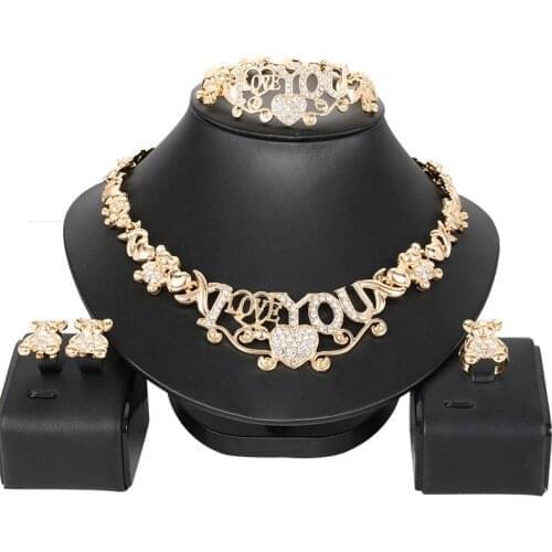 Hotsale African Women Big Necklace Charm Women Jewelry Sets Crystal Earrings Ring Classic Wedding Fashion Jewelry Set for Bride