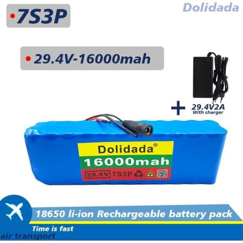 New 24V Battery 7S3P 29.4V 16Ah Li-ion Battery Pack with 20A Balanced BMS for Electric Bicycle Scooter Power Wheelchair+Charger