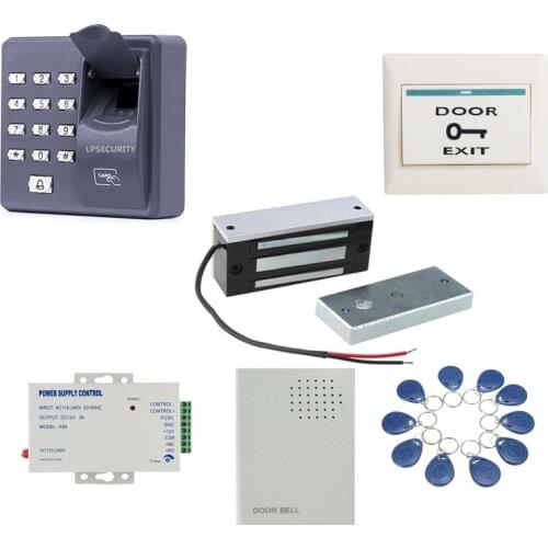 LPSECURITY 60kg 12v wooden gate Door Electric Magnetic Lock Fingerprint RFID reader door access control system kit with 10 tags