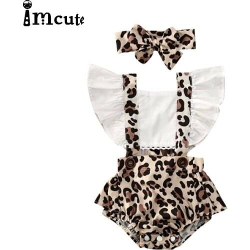 Imcute Newborn Infant Baby Girl Pure Leopard Ruffle Bodysuits Jumpsuit Summer Outfits Toddler Girls Clothes Set Overalls Suits