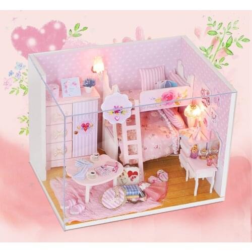 IiE CREATE Dollhouse Q010 Pink Girl Miniatrue DIY Kit With Lights And Dust Cover