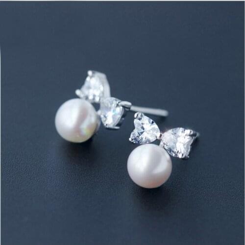 MloveAcc New Arrival 925 Sterling Silver Graceful Bow Knot & White Pearl Earrings for Women Luxury Authentic Original Jewelry