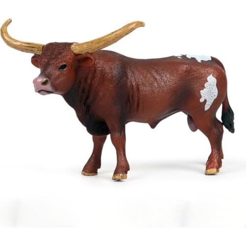 15*7.5*8.5cm Solid Simulation Wild Animal Cattle Model Texas Longhorn Bull Ranch Cow Children Toy Decoration