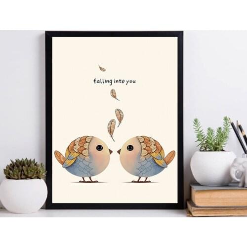 Cartoon Animal Bird Lover Heart Minimalist Art Canvas Poster Painting Print Modern Home Kid Room Decor Wall Picture No Frame