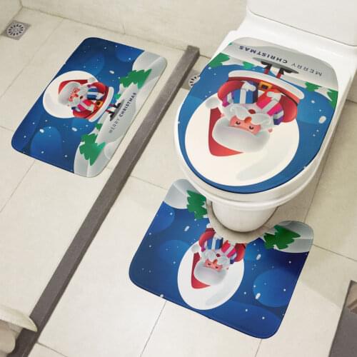 3Pcs Toilet Seat Cover Set Bathroom Non-Slip Floor Mat Santa Shower Room Decoration Flannel Cushion Rugs Doormat Entrance Door