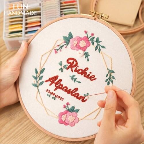 DIY Embroidery Kit With Hoop Flower Garland Words Commemorate Needlework Cross Stitch Handmade Boy Girl Friend Gift Decor