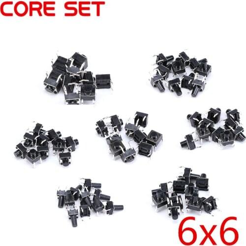 7 Values 70pcs 6X6x4.3/5/6/7/8/9/10mm Tact Switch Tactile Push Button Switch Kit Sets DIP 4P Micro Switch High Quality