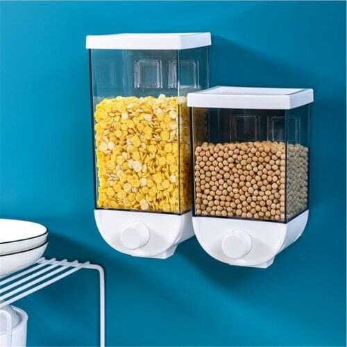 Wall Mounted Automatic Rice Cereal Dispenser Plastic Transparent Grain Storage Box Kitchen Food Tank Moisture Proof