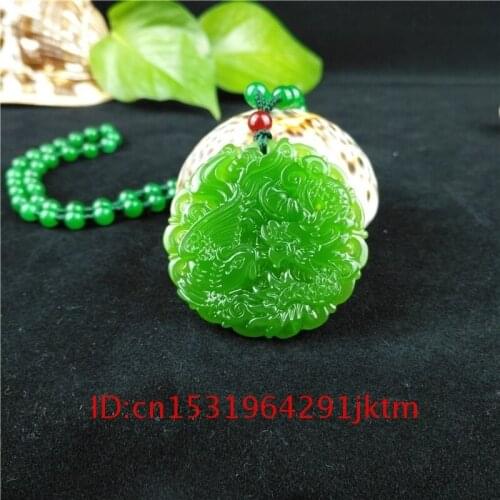 Natural Carved Gifts Fashion Jadeite Men Green Pendant Dragon Phoenix Necklace Amulet Chinese Charm Hand Jewelry for Women Jade