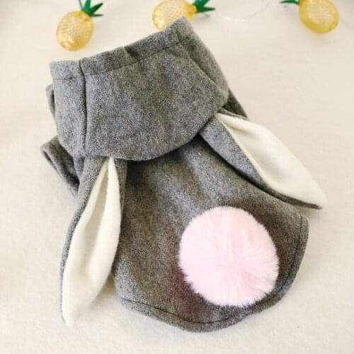 Rabbit Ear Pet Dog Coat Clothes Autumn Winter Puppy Casual Clothing Cat Costume with Pink Plush Ball for Small Medium Dog Outfit