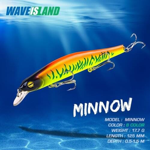 WAVEISLAND Minnow Fishing Lure 12.5cm 17.7g Magnet Split Rings Long Bass Isca Artificial Articulos De Pesca 3D Eyes Fish Bait