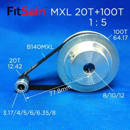 FitSain-MXL 20T+100T 1:5 Width 10mm Synchronous Wheel Stepper Motor Pulley Gear Reduction