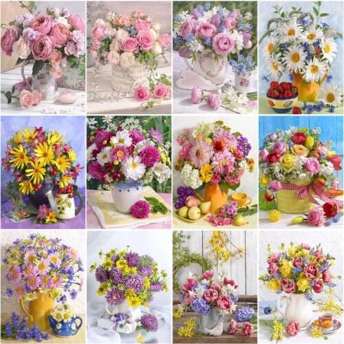 RUOPOTY 60x75cm Frame Painting By Numbers Kits Flowers Acrylic Wall Art Home Decors Coloring By Numbers For Home Diy Gift