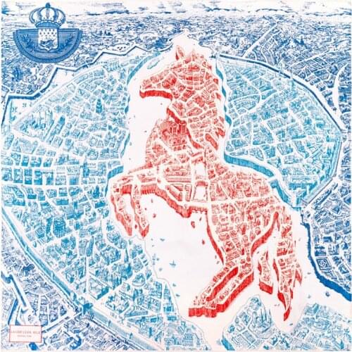 POBING Manual Hand Rolled Twill Silk Scarf Women Horse Map Square Scarves Echarpes Foulards Femme Wrap Lady Bandana Hijab 90CM