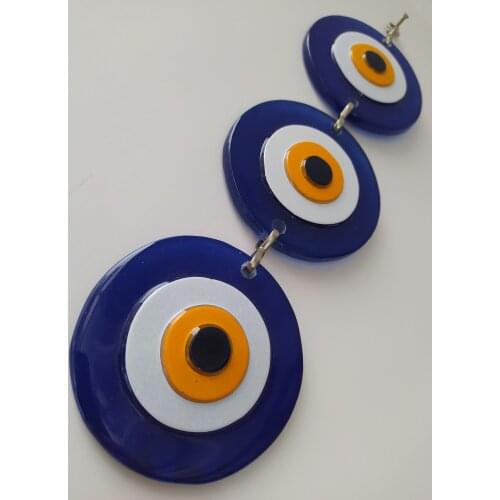 Three Connected Evil Eyes Fused Glass Beads Pendant Turkish Handmade Big Amulet Wall Hanging Talisman Boho Home Decor Ojo Turco