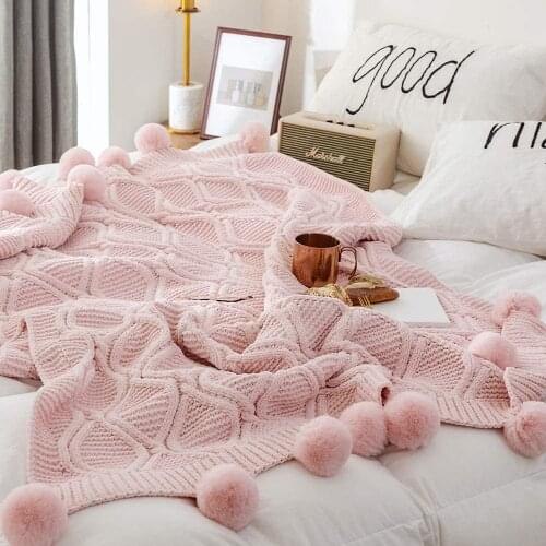 REGINA Chenille Plaid Winter Throw Blanket Pink Ivory Gray Pompom Knitted Gift Bedspread Super Soft Bed Sofa Chunky Knit Blanket