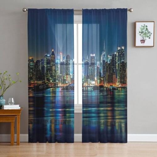 Gorgeous Night City Sheer Curtains for Living Room Modern Voile Curtain Bedroom Tulle Curtains Window Drapes Decor