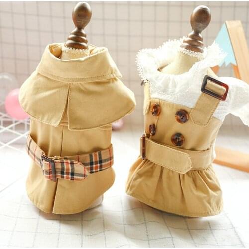 Spring/Summer Dog Couple Clothing Dress Dog Clothes Solid Khaki Pug Dress&Coat Chihuahua Clothes Flanul Poodle Dresses Ropa