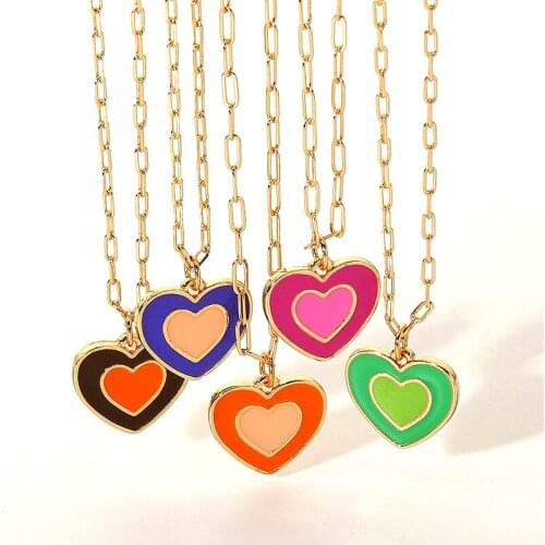 Y2K Jewelry Copper Rainbow Heart Pendant Necklace For Women Vintage Harajuku Fashion Necklace Charms 90s Aesthetic Gits Fashion